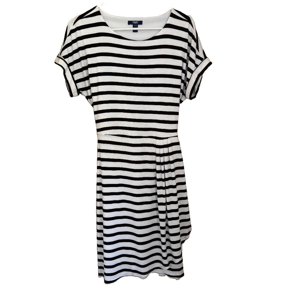 Chaps B/W Striped Belted Faux Wrap Dress Size M Ralph Lauren SS Nautical Coastal